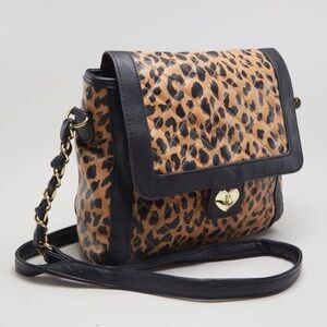 Betsey Johnson Leopard Cheetah Crossbody Bag with Black Accents